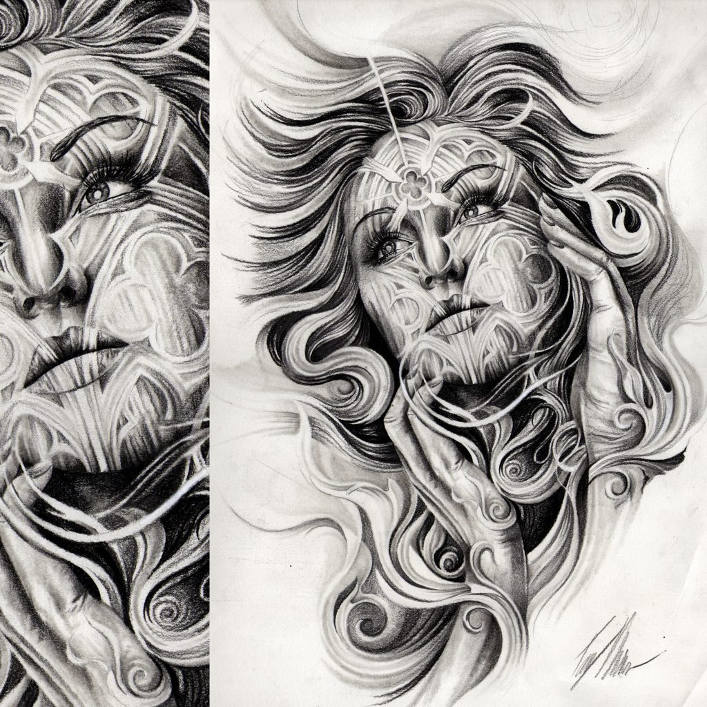 1024x1024 Angel Face Cathedral Morph Drawing Mancia - Angel Face Drawing