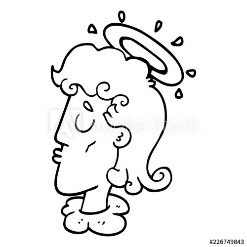 500x500 Line Drawing Cartoon Angel Face - Angel Face Drawing