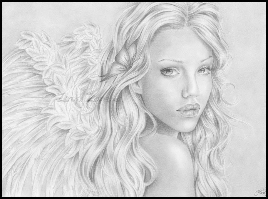 912x676 pencil drawings zindy zone dk - Angel Face Drawing