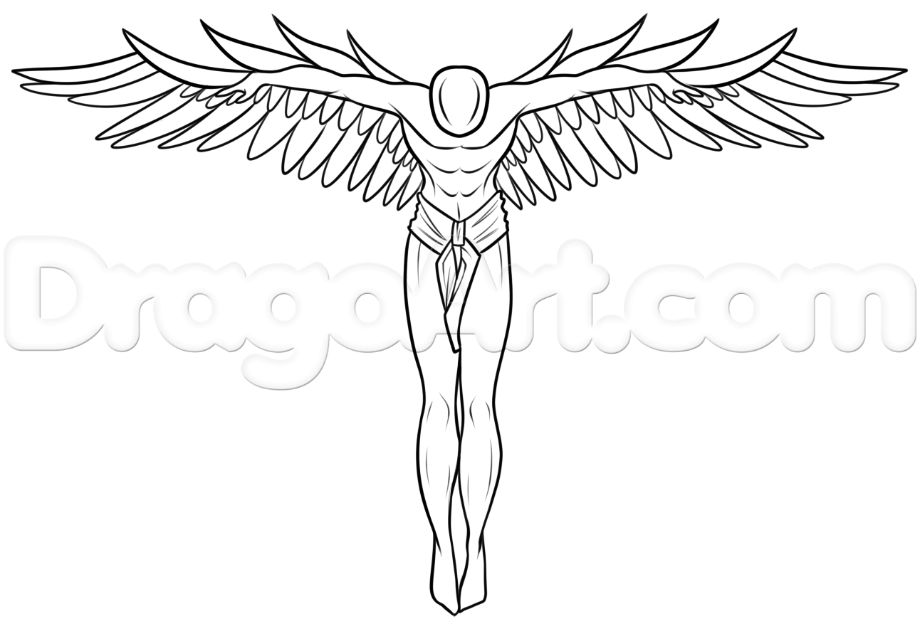 1292x877 Guardian Angel Tattoo Drawing Tutorial, Step - Angel Line Drawing