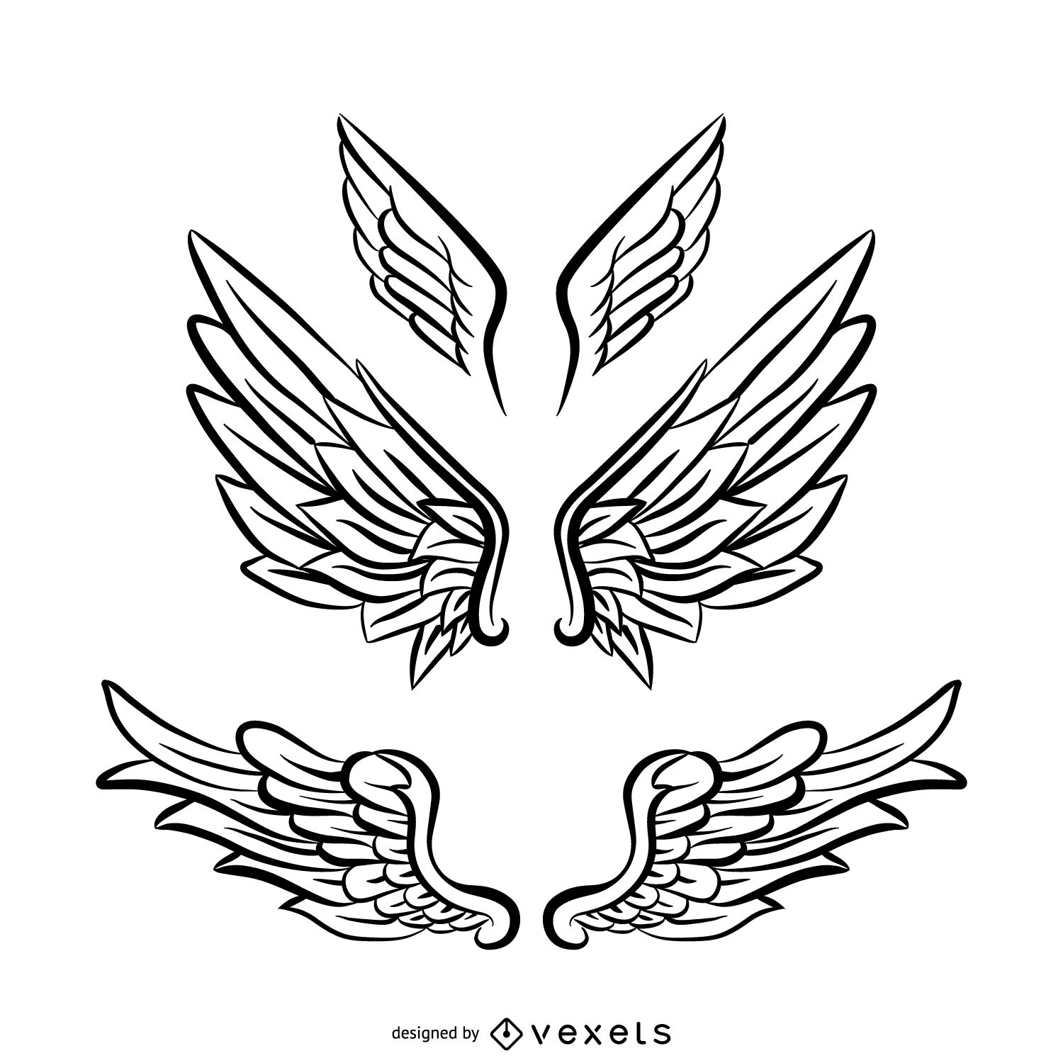 1500x1500 Angel Wings Line Art - Angel Line Drawing