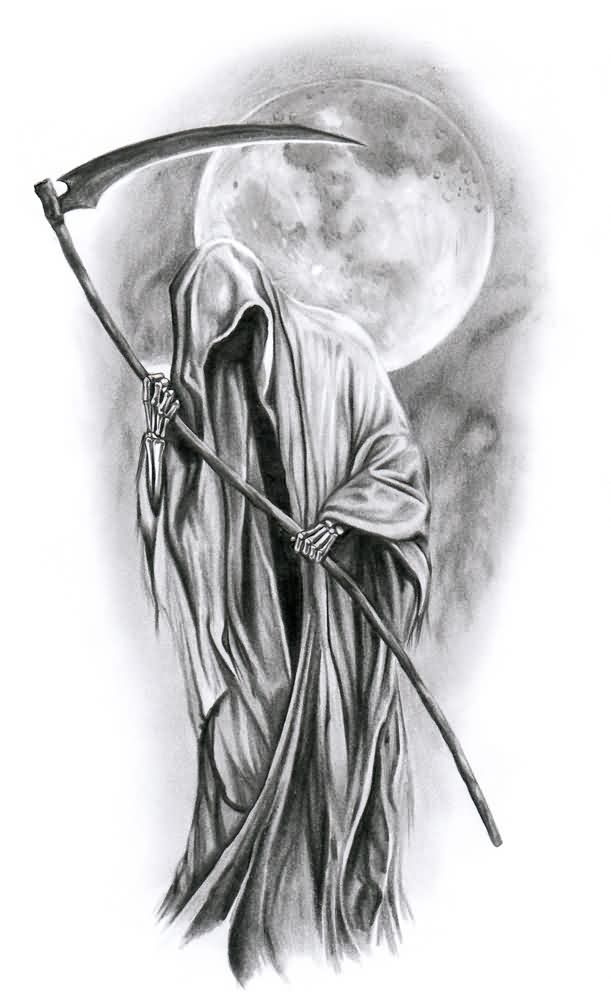 611x1000 Tattoos Designs Colorful Grim Reaper Tattoo Images And Designs - Angel Of Death Drawing
