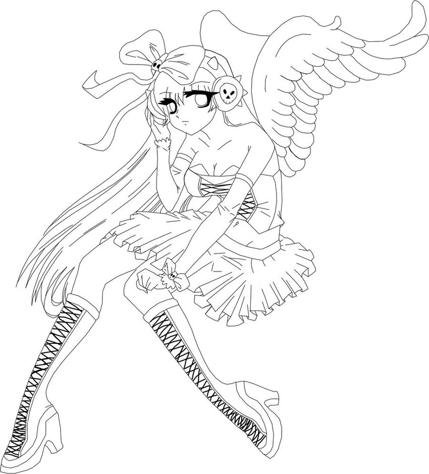 850x939 Angel Outline Drawing An Gothic Angel Girl - Angel Outline Drawing