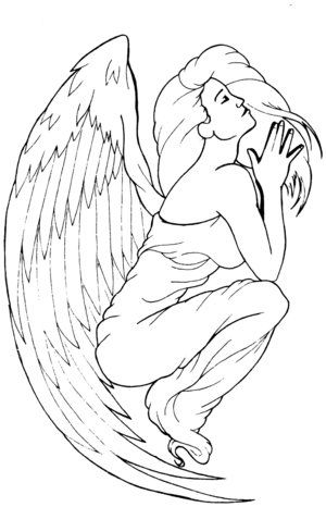 300x466 Sitting Angel Girl Tattoo Design Drawings Guardian Angel - Angel Outline Drawing