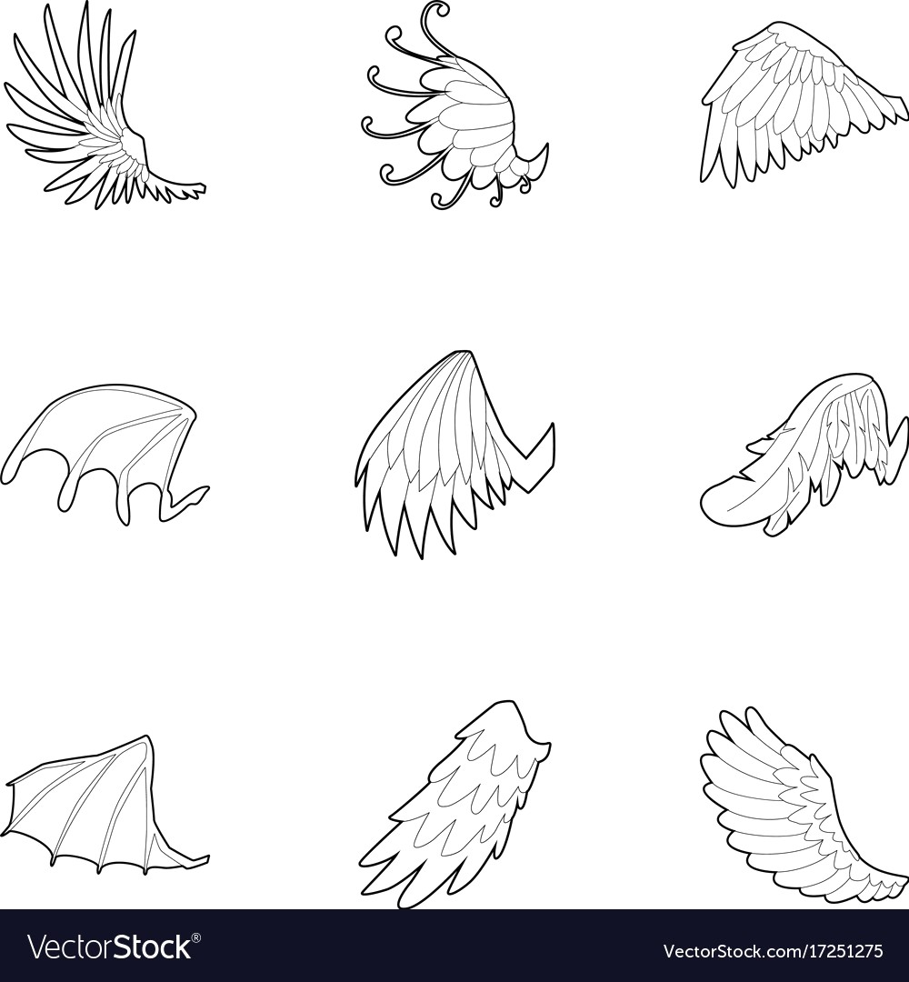 1000x1080 Wings Of Angel And Devil Icons Set Outline Style Vector - Angel Outline Drawing