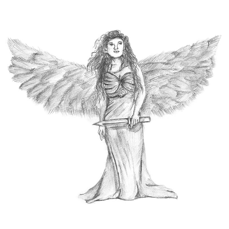 800x800 Angel With Sword Pencil Drawing - Angel Pencil Drawings