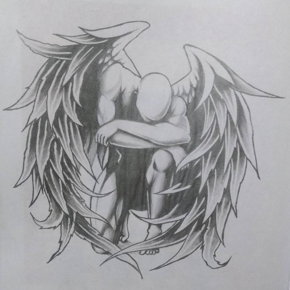 940x940 pencil sketch fallen angel - Angel Pencil Drawings.
