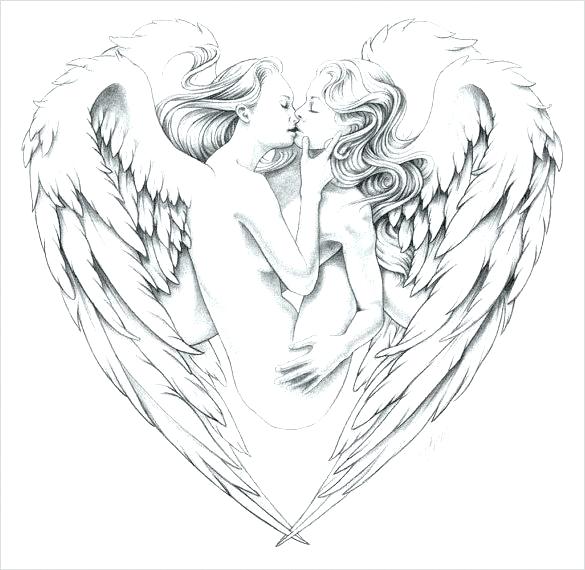 585x570 Wings Drawing Art Ideas Free Premium Templates Design Angel - Angel Pictures Drawing