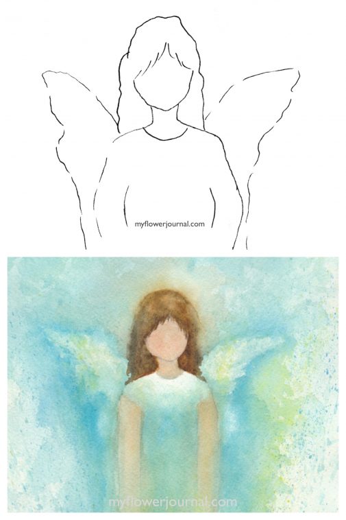 505x758 Angel In Watercolor - Angel Simple Drawing
