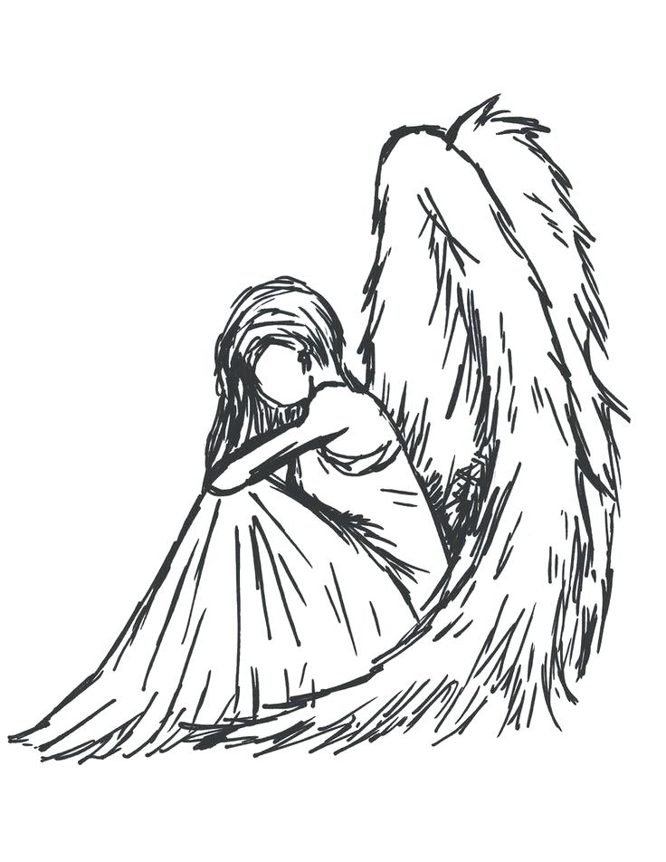 736x952 Simple Christmas Angel Drawings Halloween Holidays Wizard - Angel Simple Drawing