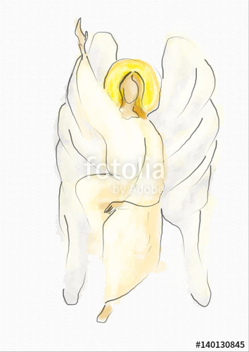 354x500 White Angel, Simple Watercolor Style Abstract Artistic - Angel Simple Drawing