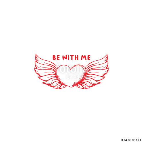500x500 Love You Sketch Vector Color Illustration Hand Drawn Angel Wings - Angel Wings Drawing Outline