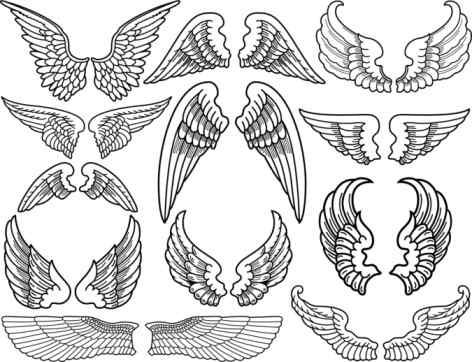 472x362 Grey Ink Angel Wings Tattoos Designs - Angel Wings Tattoo Drawings