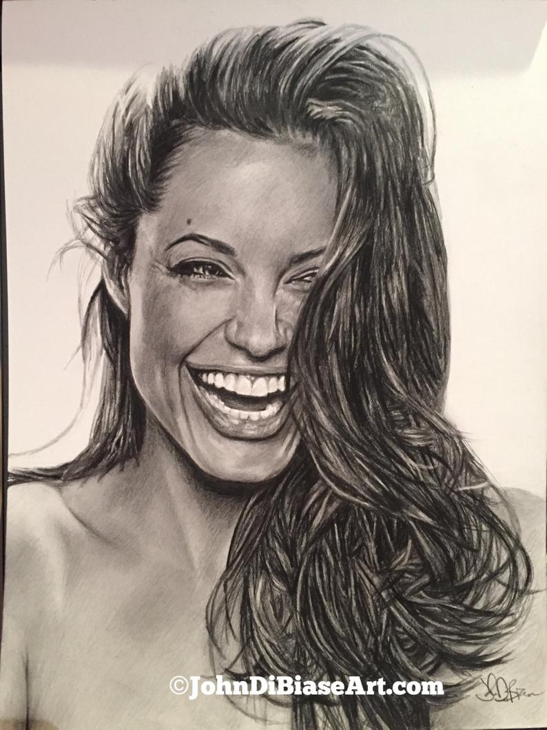 794x1059 Original Drawing Of Angelina Jolie Not A Print Etsy - Angelina Jolie Drawing