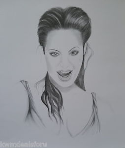 254x300 Angelina Jolie Black White Pencil Print Detailed Art Drawing - Angelina Jolie Drawing