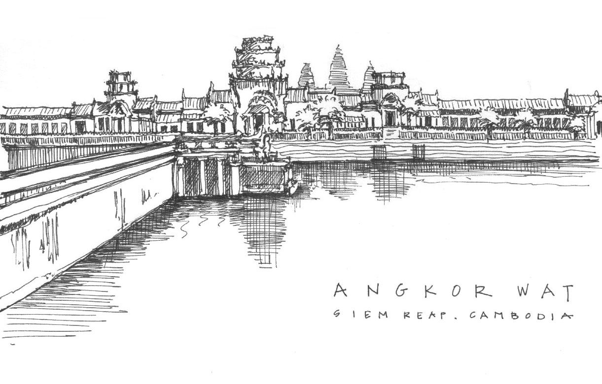 1221x780 Sketches Of Angkor Wat, Cambodia, Asia Travel, Europe, Art - Angkor Wat Drawing