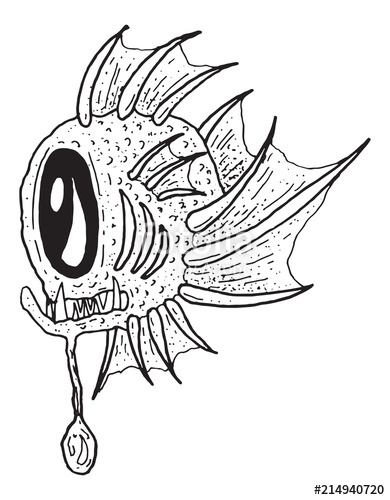 390x500 scary weird deep sea imaginary angler fish eel vector illustration - Anglerfish Drawing
