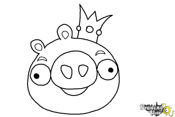 600x400 How To Draw Angry Birds Pig, King Pig - Angry Bird Drawing Step By Step