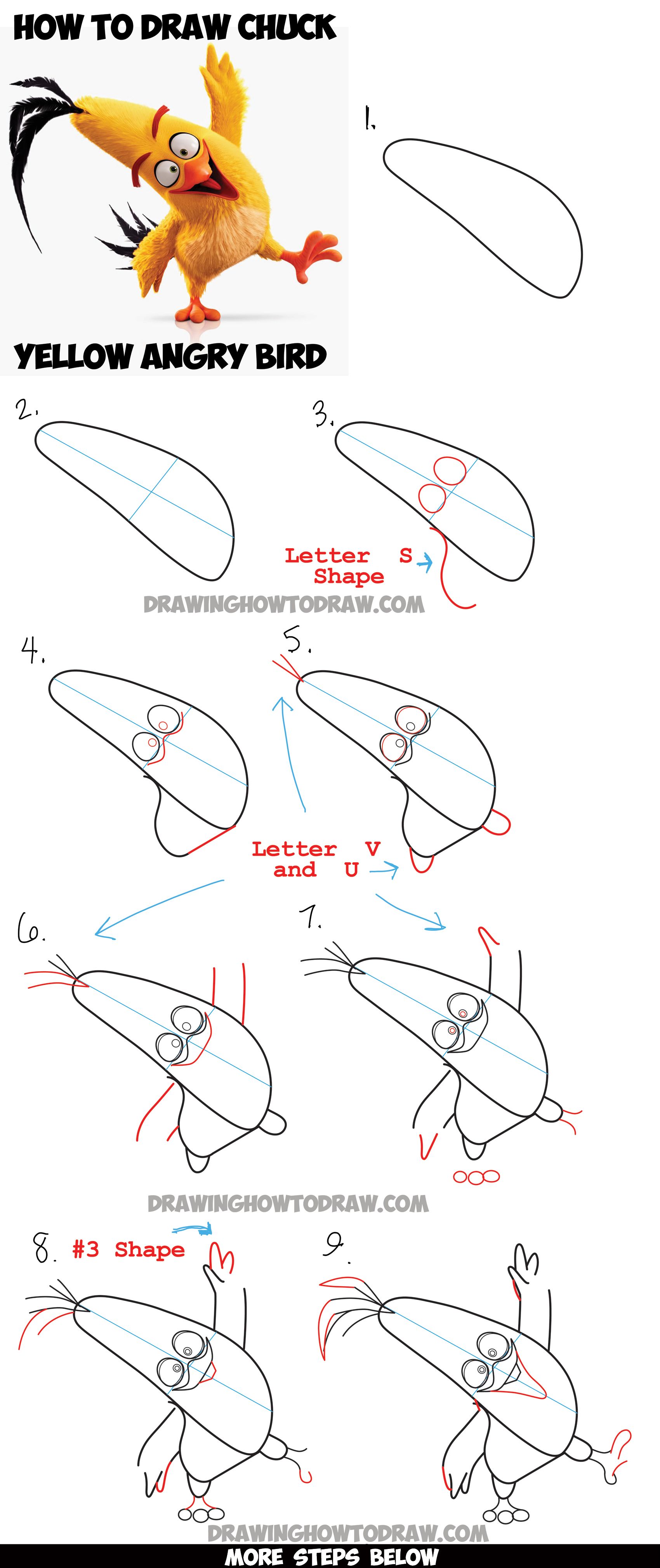 1700x4033 How To Draw Chuck The Yellow Bird From The Angry Birds Movie How - Angry Bird Drawing Step By Step