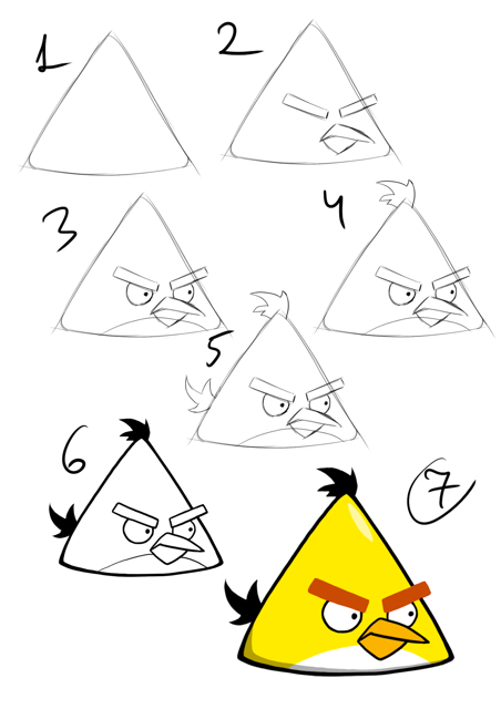 452x640 How To Draw A Yellow Angry Bird Step - Angry Bird Drawing Step By Step