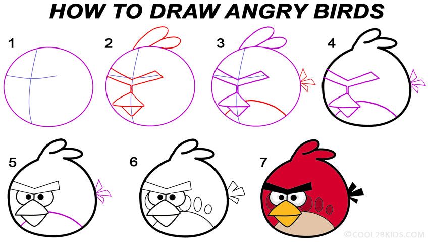 850x479 how to draw angry birds step - Angry Birds Drawing Pictures