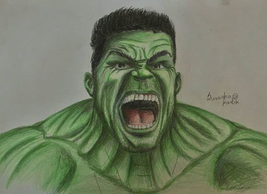 900x654 The Angry Hulk Painting - Angry Drawings