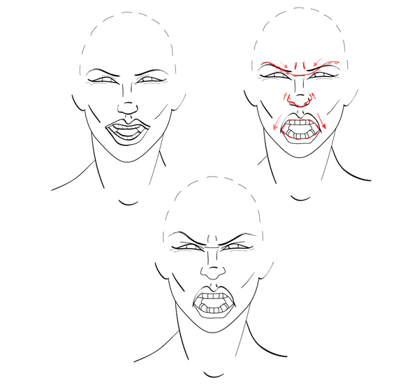 600x551 quick tip how to draw facial expressions to show emotion - Angry Face Drawing
