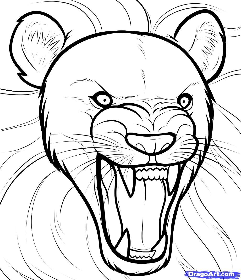 1008x1168 How To Draw A Lion Roaring, Roaring Lion, Step - Angry Lion Drawing