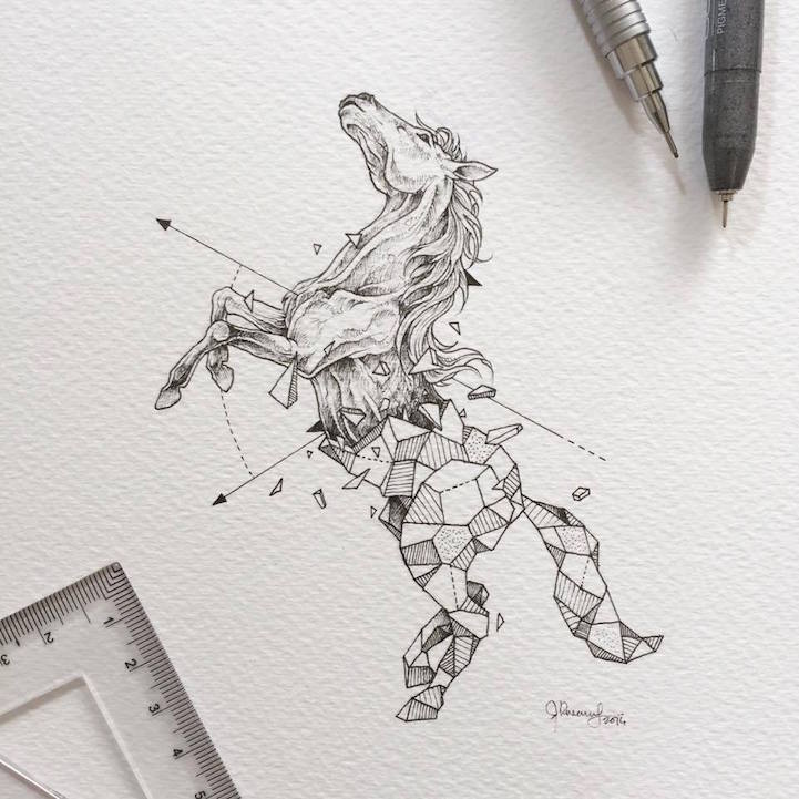 721x721 Wild Animal Illustrations Burst Out Of Geometric Encasings - Animal Art Drawing