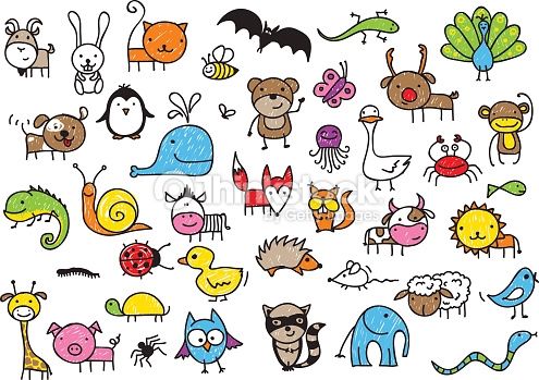 495x349 Cute Children's Drawing Style Animals Collection Kids Only - Animal Drawing For Children