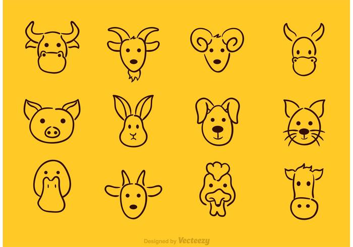 700x490 Vector Animal Face Drawing Icons - Animal Face Drawing