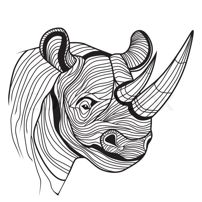 800x800 Rhino Rhinoceros Animal Head As Symbol Stock Vector Colourbox - Animal Head Drawings
