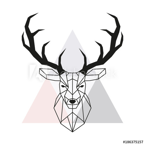 500x500 Vector Geometric Deer Head Stag Head And Antlers Low Poly Style - Animal Head Drawings