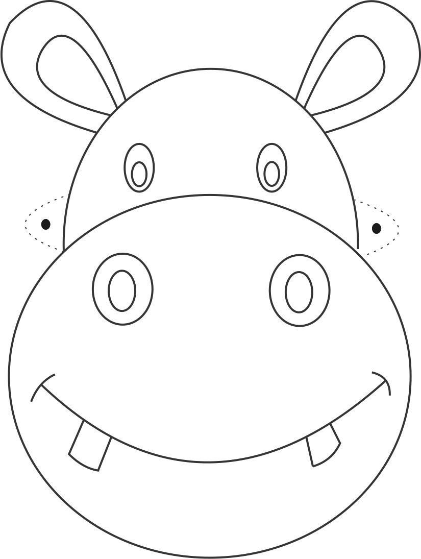 825x1095 Hippo Mask Printable Coloring - Animal Mask Drawing