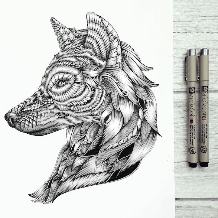 721x721 Majestic Animal Illustrations Hand Drawn With Intricately - Animal Patterns Drawing