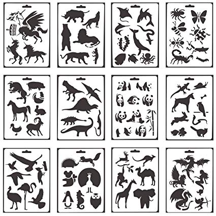 425x425 Pack Animal Stencils, Plastic Drawing Painting - Animal Patterns Drawing