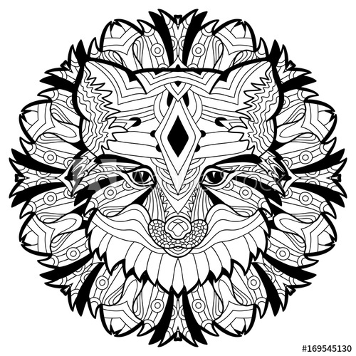 500x500 Animal Concept Line Design The Head Of A Fox Monochrome Ink - Animal Patterns Drawing