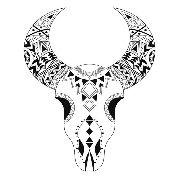 600x600 Animal Skull Freehand Boho, Tribal Sketch Art Print - Animal Skull Drawing