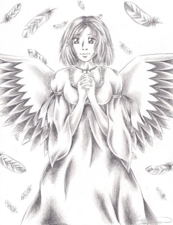 570x743 Digital Print Of My Original Drawing Anime Angel Etsy - Anime Angel Drawing