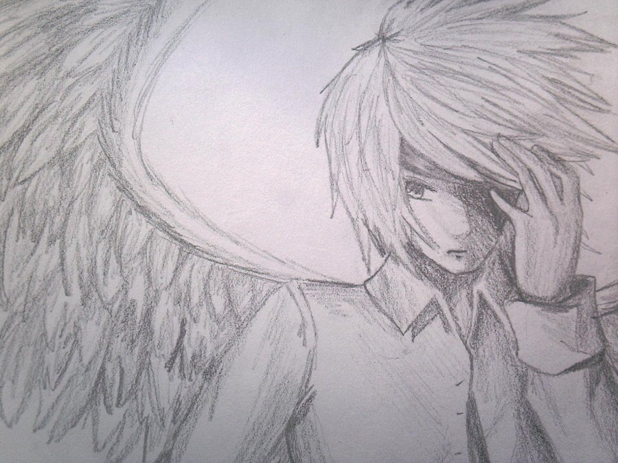 900x675 Angel Anime Boy Drawings In Pencil Hd Wallpaper Gallery - Anime Ang...