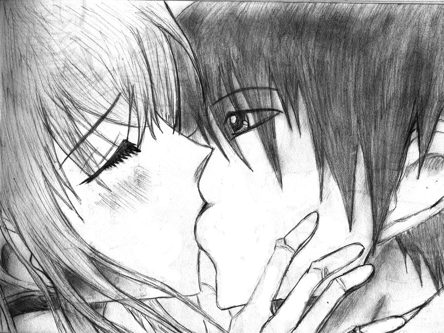 Pencil Anime Girl And Boy Hugging Drawing
