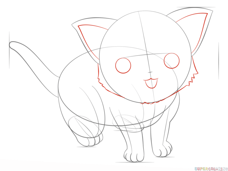 765x575 How To Draw An Anime Cat Step - Anime Cat Drawing
