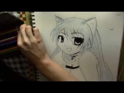 480x360 Manga Cat Girl Drawing And Coloring - Anime Cat Girl Drawing