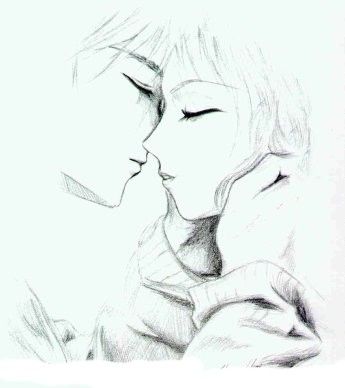345x388 anime couple kissing drawing - Anime Couple Kissing Drawing