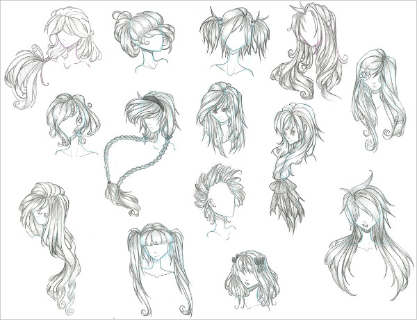 600x461 Hair Drawings - Anime Drawing Templates