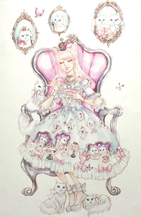 489x750 Kitty Cat Drawing Art Fashion Anime Dress Kawaii Fanart Manga - Anime Dress Drawing