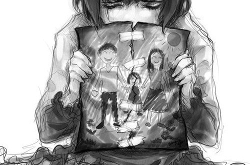 500x330 Drawing Art Girl Black And White Sad Anime Draw Manga Sun Family - Anime Family Drawing