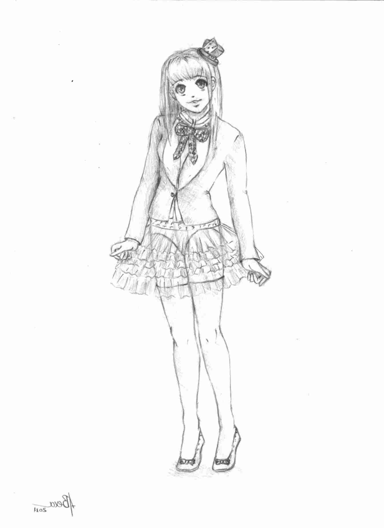 1343x1847 simple anime girl sketch full body ideas gdpicture - Anime Full Body Drawing