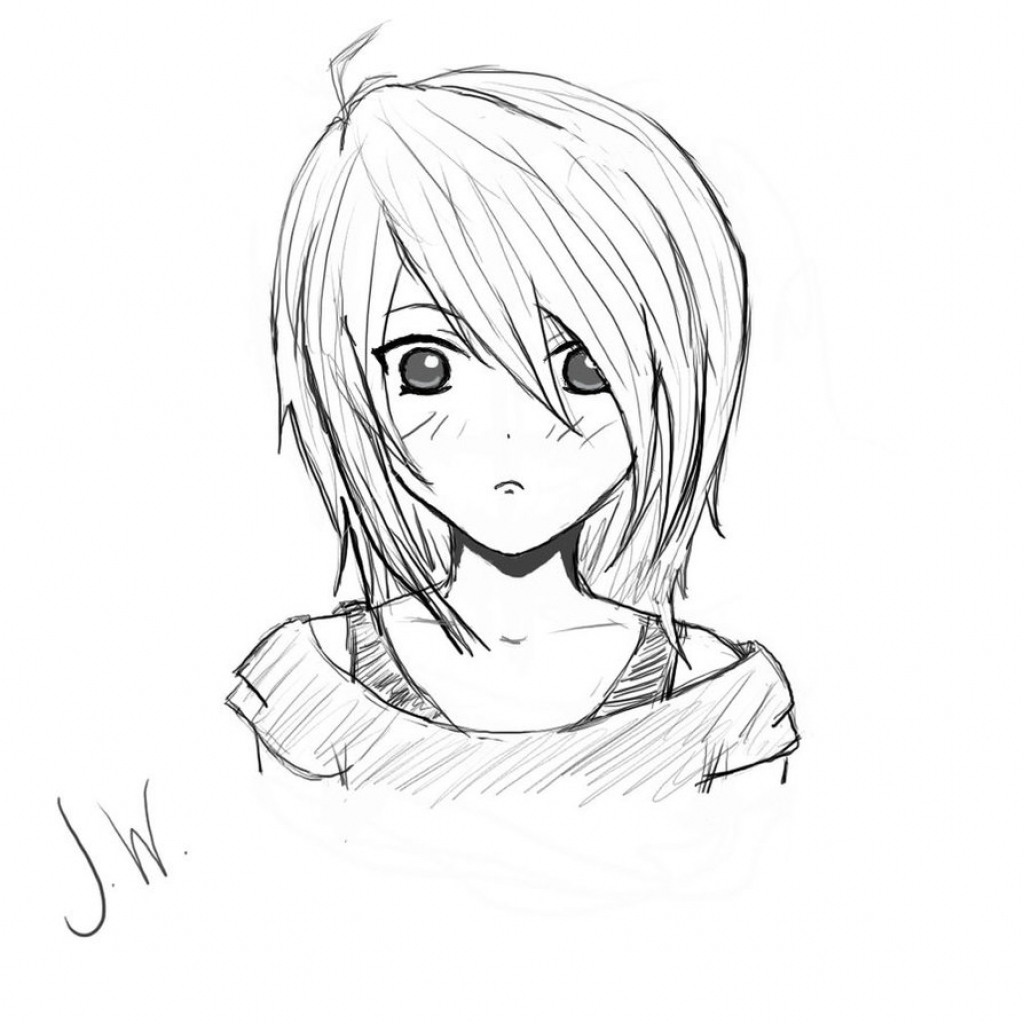 1024x1024 sketch of a girl easy easy anime sketch images easy anime girl - Anime Girl Easy Drawing
