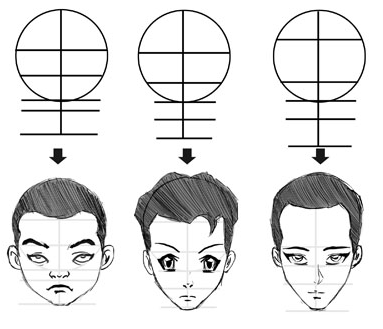 383x329 Step How To Draw Manga Anime Heads Faces - Anime Head Drawing
